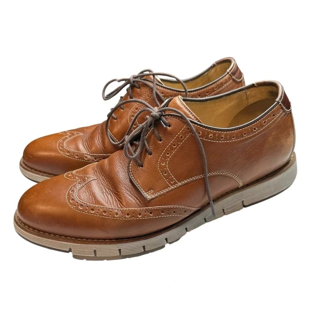 Johnston Murphy Martell Wingtip Dress Shoes Camel Tan Sheepskin Leather Mens 9.5